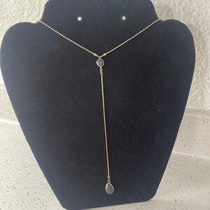 NWOT Black Lariat Necklace with Teardrop Accents
